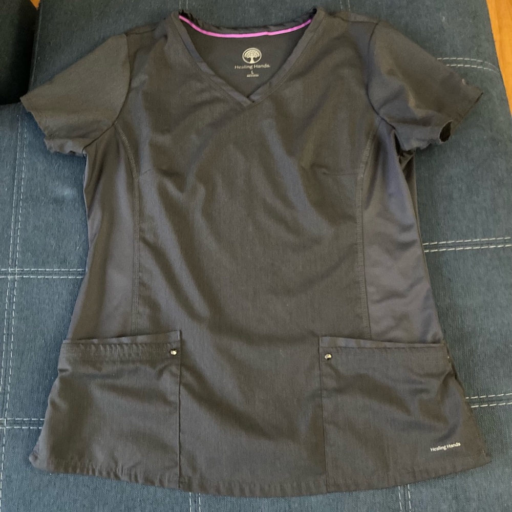 Healing Hands Purple Label scrub top in Pewter. Size L